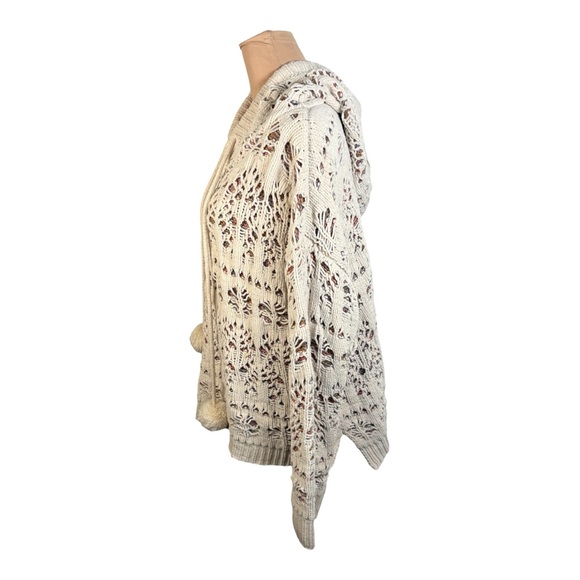 POL Almond White Soft Knit Pom Pom Drawstring Sweater Hoodie Small - Picture 5 of 10